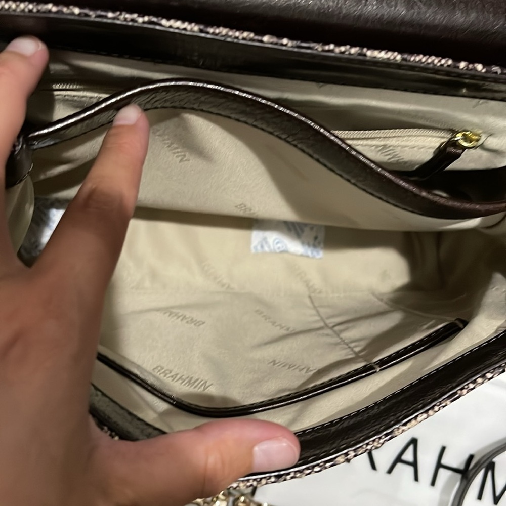 Top-Handle Snake-Print Satchel in Brown - Picture 8 of 11